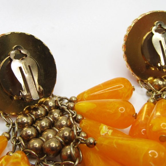 Vintage Lucite Dangle Earrings Yellow Cha Cha Statement Amazing Clip On - Picture 5 of 5